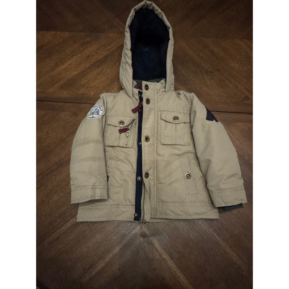 OshKosh Bgosh Boys Tan Khaki Sherpa Lined Hooded‎ Winter Jacket Coat 3T